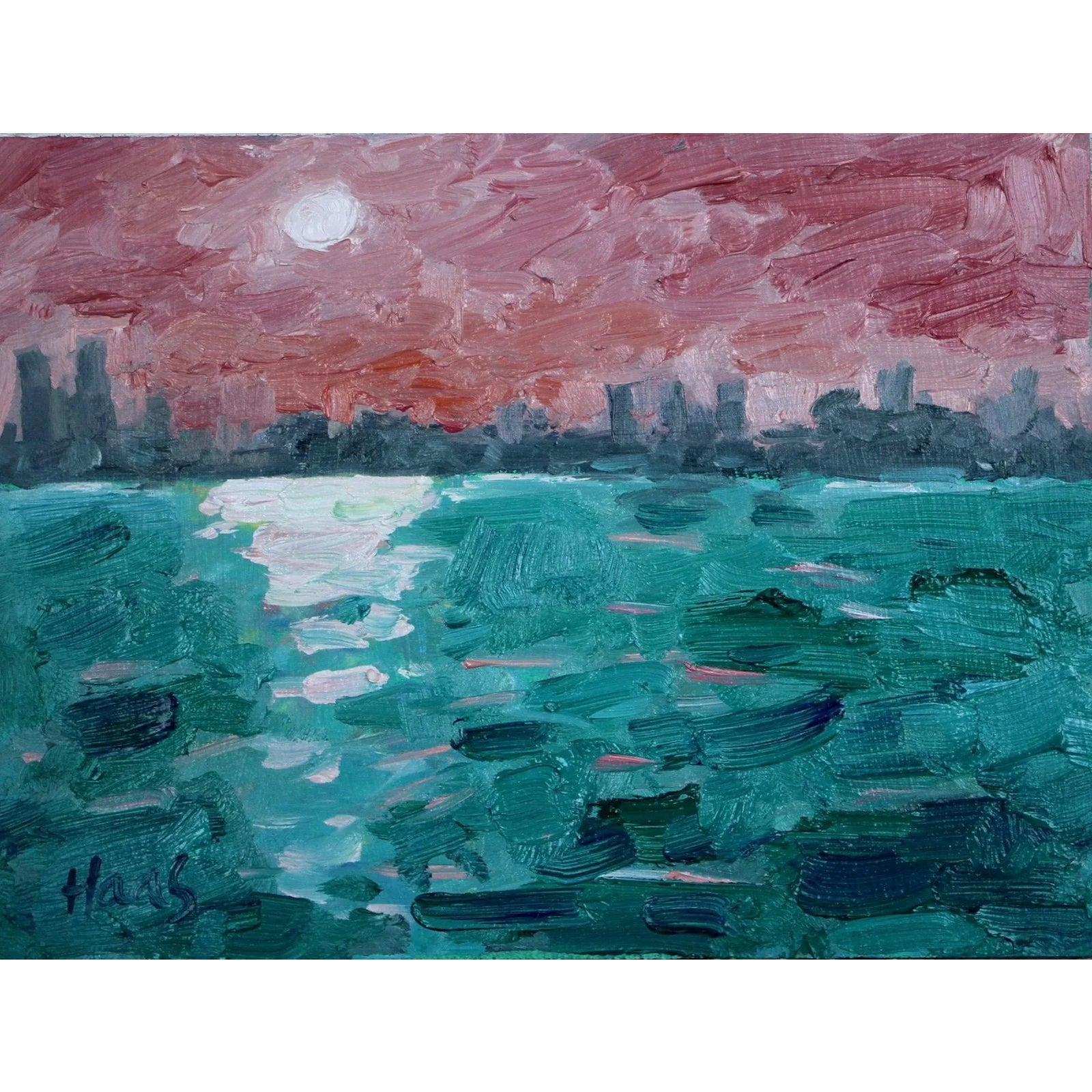 Expressionist Sunset Cityscape in Oil | Chairish