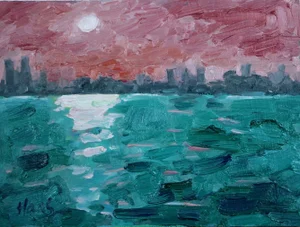 Expressionist Sunset Cityscape in Oil