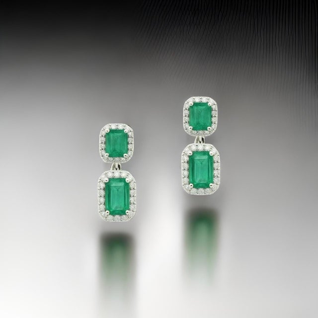 Natural Emerald Diamond Earrings 14k Gold 3.48 TCW Certified For Sale - Image 13 of 13