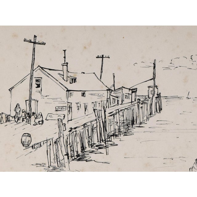 1960s Mid Century Modern Cape Cod/Provincetown Harbor Pen & Ink Drawing by Emile Walker 1960s For Sale - Image 5 of 6