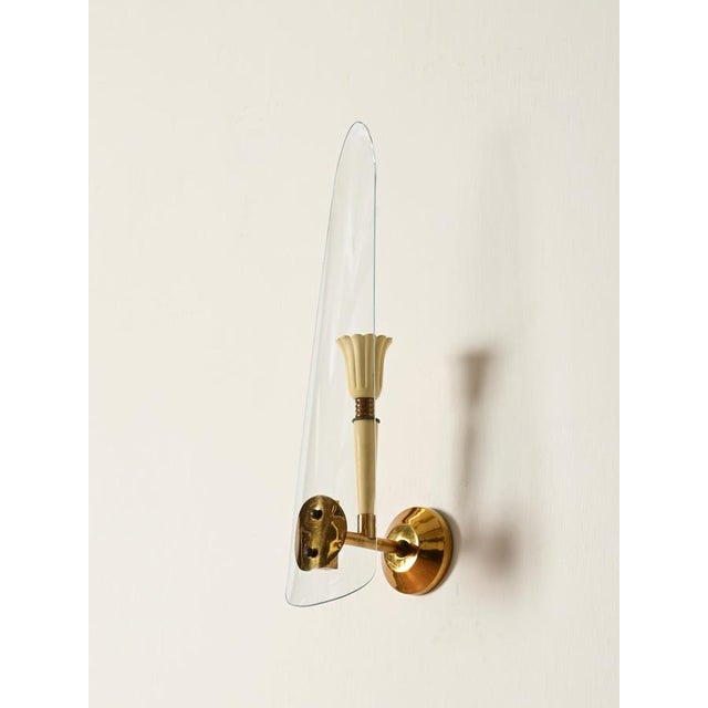 Sconces in Glass, Brass and Cream Metal from Stilnovo, Italy, 1950s, Set of 2 For Sale - Image 10 of 17