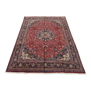 Mashad Rug 9’11” X 12’7” Red Wool Semi-Antique Traditional Hand-Knotted Carpet