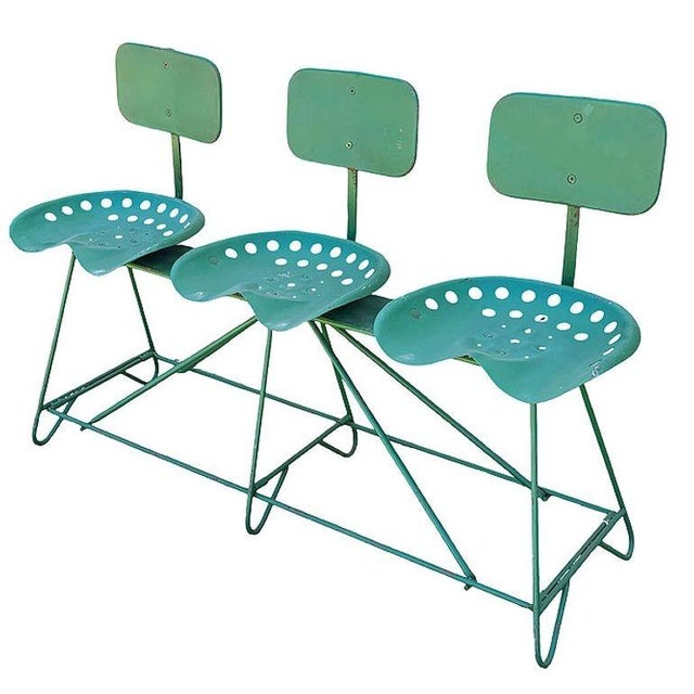 Mid-Century Modern Mid-Century Modern Industrial 3-Seat Tractor Seat Steel Bench For Sale - Image 3 of 8