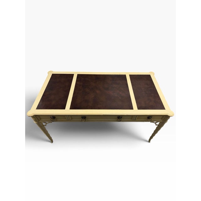 Wood 1970s Baker Furniture Chippendale Faux Bamboo Desk For Sale - Image 7 of 11