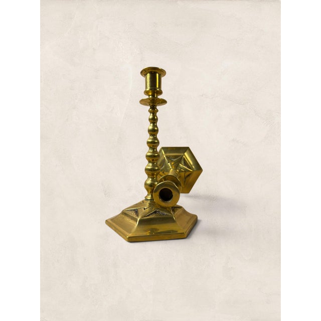 Antique English Edwardian Brass Hexagonal Candlestick Holders For Sale - Image 10 of 18