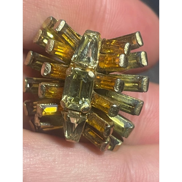 Schreiner of New York: Vintage Starburst Earrings With Amber and Citrine Glass Crystal, Pair For Sale - Image 4 of 10