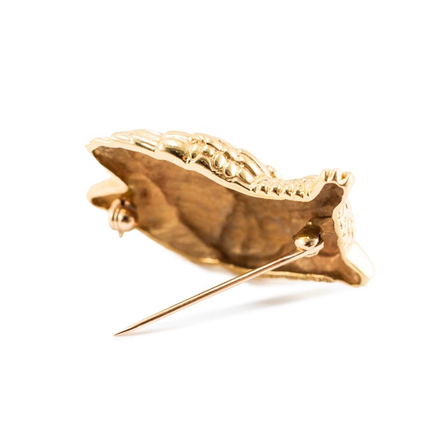 Modern Vintage Tiffany & Co. 14k Yellow Gold Textured Owl Pin Brooch For Sale - Image 3 of 8