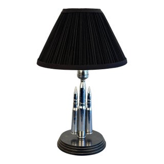 Vintage Rifle Shell Lamp With Black Pleated Shade For Sale