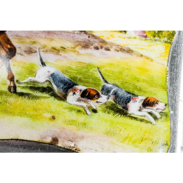 Metal Exceptional Hand Painted Enamel Antique Sterling Silver Cigarette Case Horse Equestrian English Country Fox Hunt Scene For Sale - Image 7 of 18