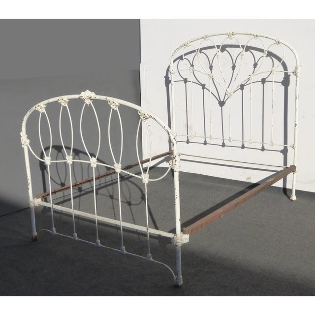 Antique French Country Full Iron Bed Frame Farmhouse Chic Headboard