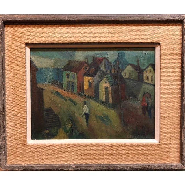 Modern Samuel David Lev-Landau, WPA Period "Coastal Village" American Modernist Realism Oil Painting Lev Landau For Sale - Image 3 of 5