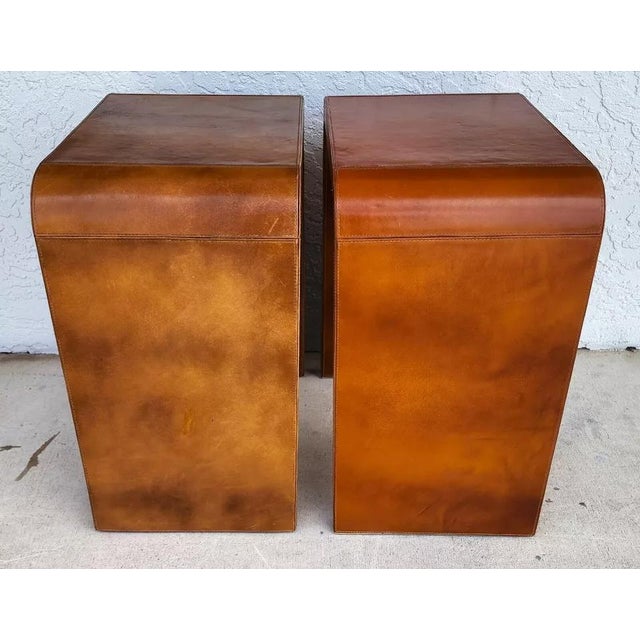 MCM Leather Side Tables Waterfall Pair For Sale - Image 9 of 11
