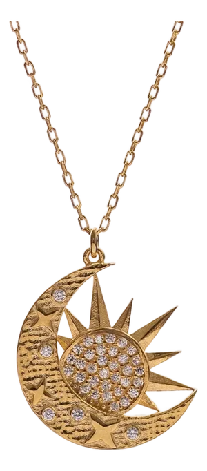 Celestial Sun & Moon Diamond Gold Necklace