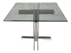 MCM Polished Aluminum Geometric Table Base With Square Glass Top