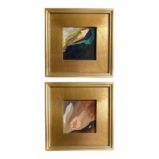 "Water and Fire" Pair of Framed Mini Paintings by Jessalin Beutler For Sale