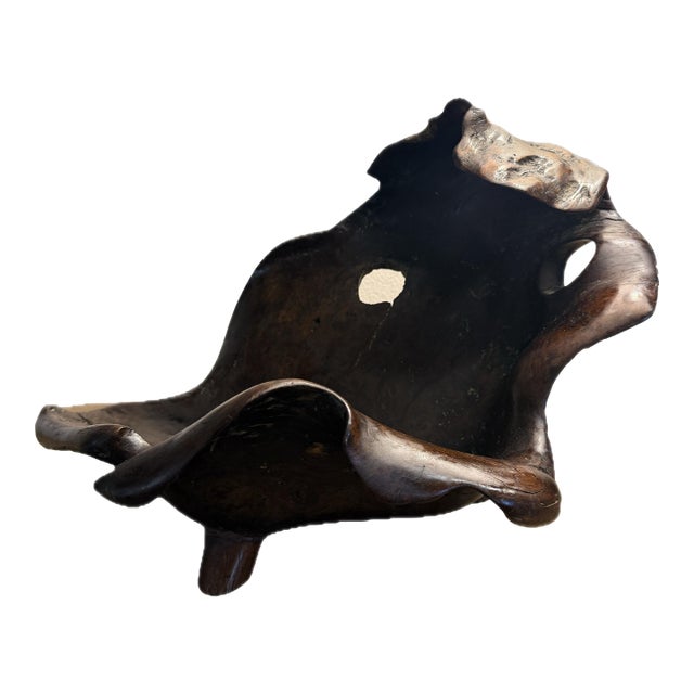 Sculptural Mid Century Large Curly Redwood Bowl Sculpture Coastal California Essence For Sale