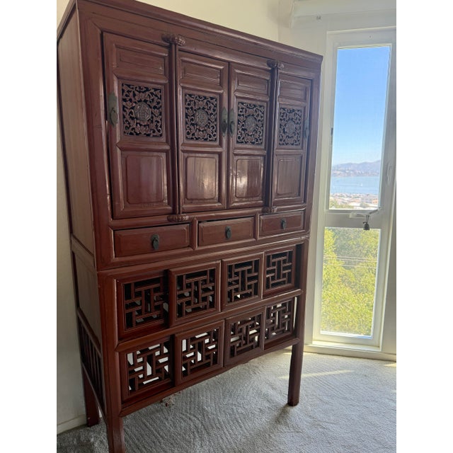 Mid 20th Century Chinese Lattice Storage Cabinet For Sale - Image 4 of 4
