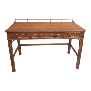 Henkel Harris Moore George III Style Blind Fretwork Mahogany Table Desk With Gallery