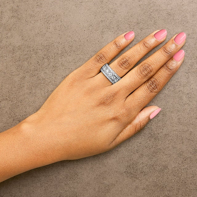 Early 21st Century .925 Sterling Silver 2.0 Cttw Lab Grown Diamond Three-Row Pavé Band Ring - Size 7 For Sale - Image 5 of 6