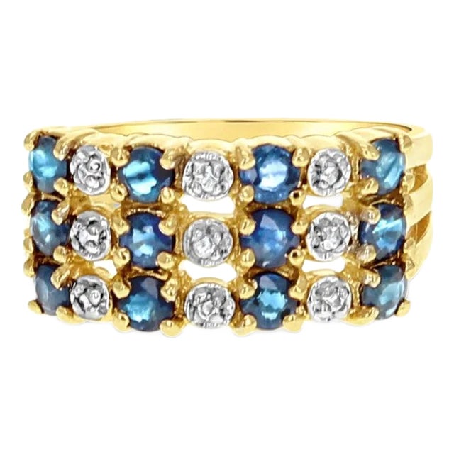 Diamond & Sapphire Multi Stack Ring 14k Yellow Gold, Size 3 For Sale