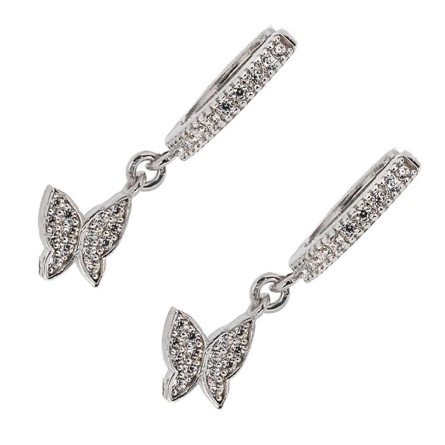Contemporary Sterling Silver & Pave Diamond Freedom Butterfly Earrings, A Pair For Sale - Image 3 of 6