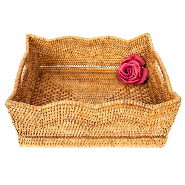 Wood Artifacts Rattan Scallop Collection Shelf Basket in Honey Brown - 14" For Sale - Image 7 of 9