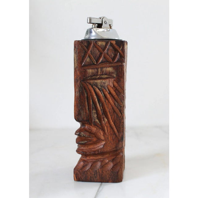 Vintage Hand Carved Wood Tiki Table Lighter For Sale - Image 4 of 12