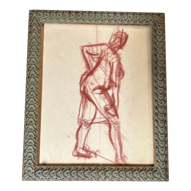 1950’s Abstract Nude Figure Sepia Study Drawing For Sale