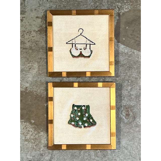 Gold Vintage Original Needlepoint Swimsuit - Set of 2 For Sale - Image 8 of 12