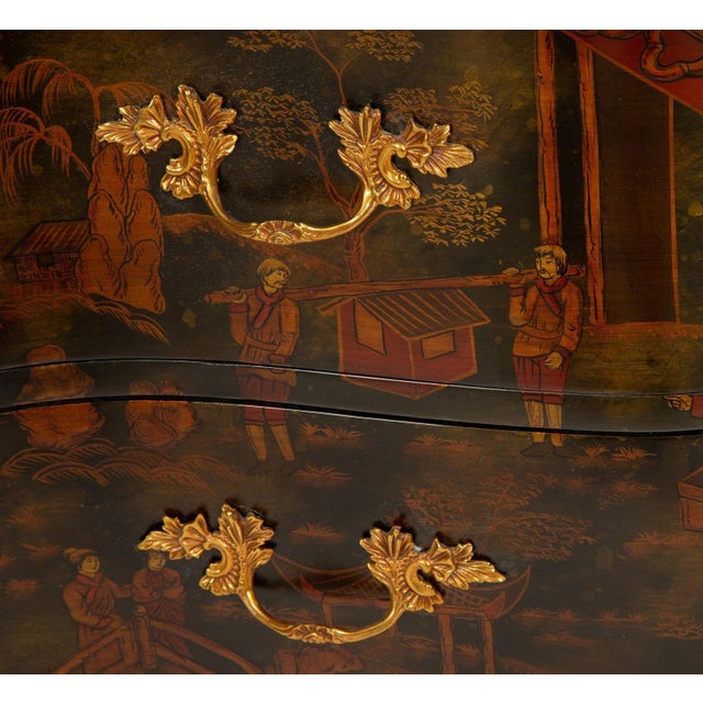 Wood Pair of English Chinoiserie Two-Drawer Nightstands. 20th Century. For Sale - Image 7 of 9