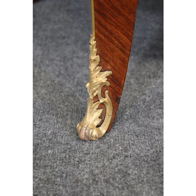 19th C. French Louis XV Style Gilt Bronze Mounted Commode – Ornate Kingwood & Mahogany Marble Top Chest For Sale - Image 9 of 10