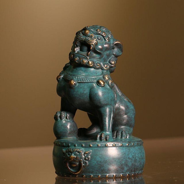 Late 20th Century Pair of Vintage Chinese Bronze Guardian Lions – "Eastern Awakening Lion" Palace Foo Dogs For Sale - Image 5 of 6