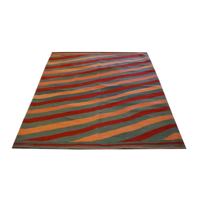 Turkish Safari Kilim 5X6 Striped Red & Orange Handmade Area Rug #1142567