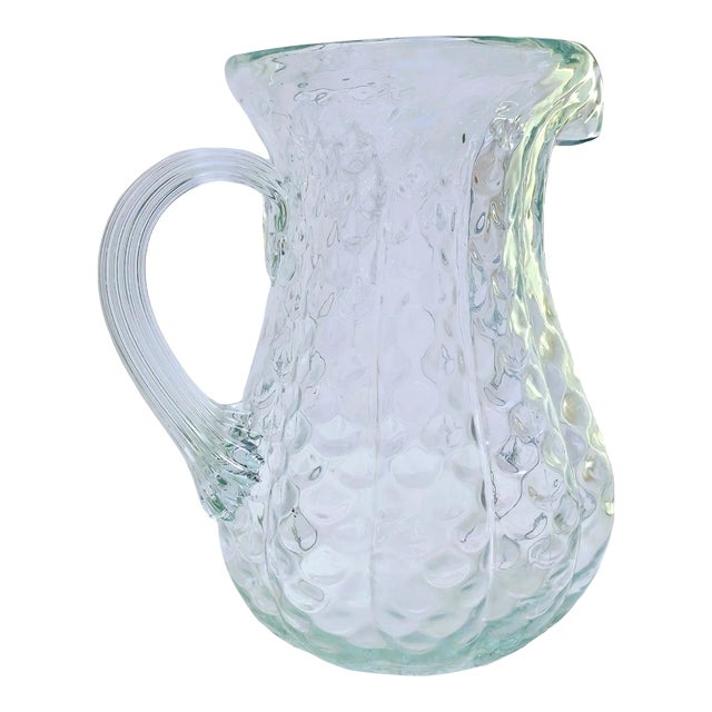 Hand Blown Green Glass Bubble Pitcher/Jug For Sale