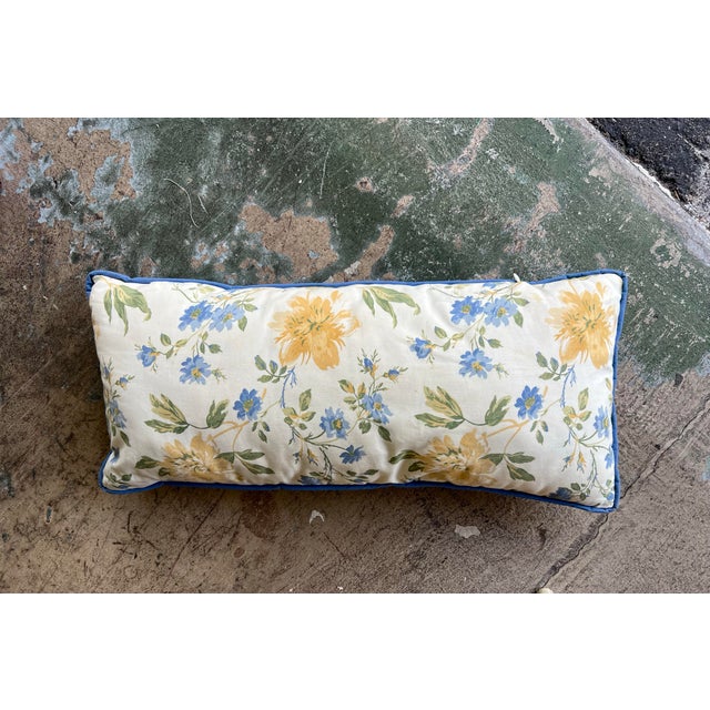 Vintage Laura Ashley "Emilie" Floral Lumbar Pillow 12x26 Blue Yellow Cottagecore. Cottagecore, Grandmillennial, Shabby...