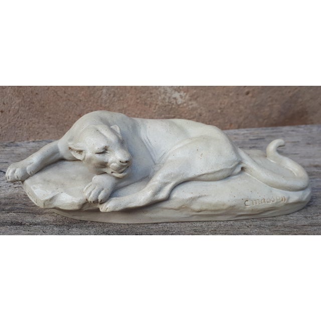Sculpture of Lying Lioness in Enamel & Stoneware by Clovis-Edmond Masson, 1890s For Sale - Image 18 of 18