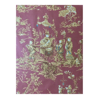 Schumacher Chinois Coral Cotton Chintz Fabric 1 7/8 Yard For Sale
