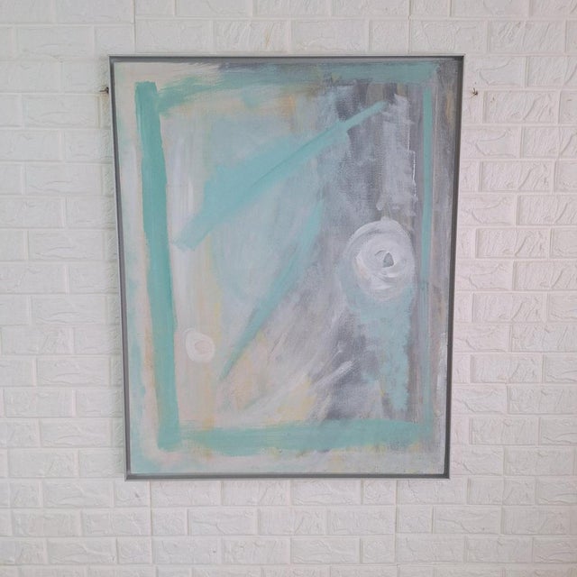 Postmodern Spanish Postmodern School Artist, Pastel Abstract Composition, Oil Painting, 1990s For Sale - Image 3 of 16