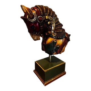 Vintage Coney Island Carousel Armored Horse Head Sculpture Allan Agohob For Sale