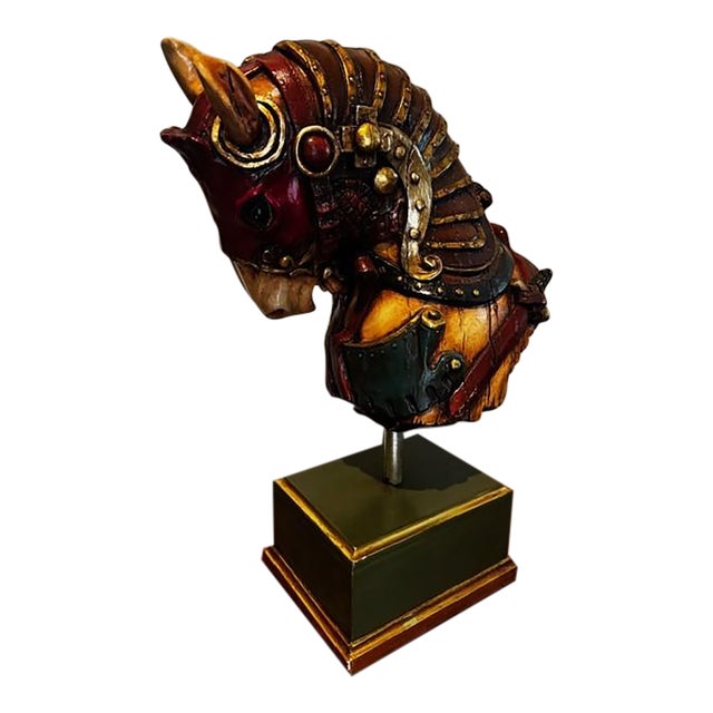 Vintage Coney Island Carousel Armored Horse Head Sculpture Allan Agohob For Sale