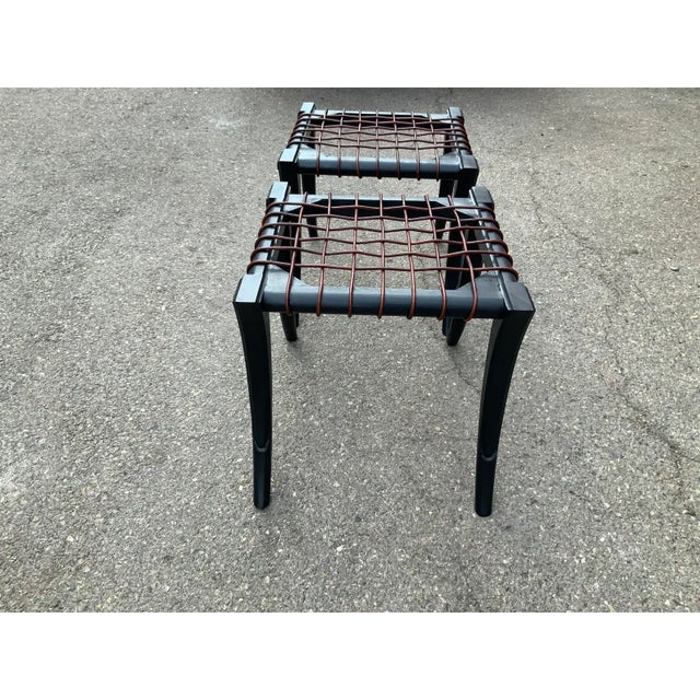 1990s Mid-Century Style Klismos Ottomans - Pair For Sale - Image 5 of 6