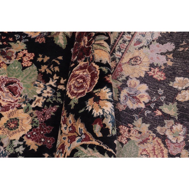 Floral 1990's Pak-Persian Black/Black Wool Rug - 9'1'' X 11'10'' For Sale - Image 4 of 9