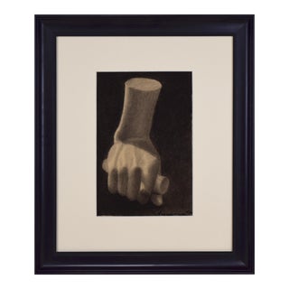 Vintage Academic Charcoal Drawing Study of a Hand Making a Fist 1930 For Sale