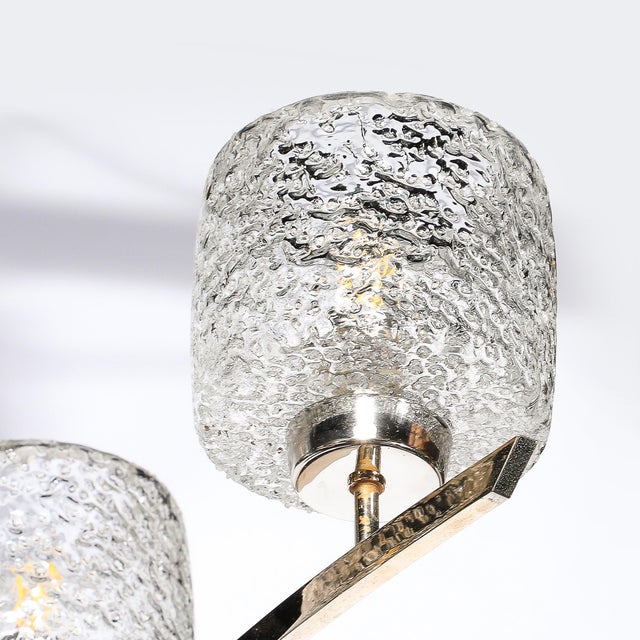 Mid-Century Bow Form Polished Brass & Nickel Pendant Chandelier W/ Mottled Glass For Sale In New York - Image 6 of 12