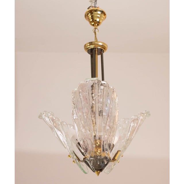 Italian 1970s Murano Chandelier With 3 Leaves Iridescent in Murano Glass For Sale - Image 3 of 12