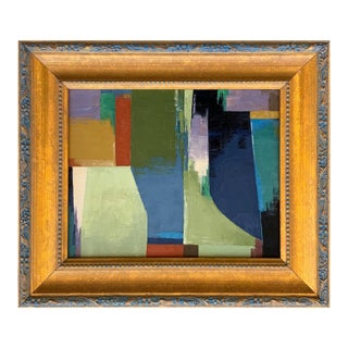 Contemporary Colorblock Oil Painting in Vintage Frame For Sale
