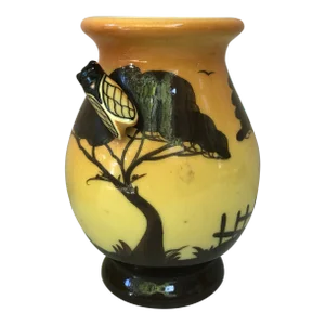 Circa 1950 French Majolica Vase With Cicada
