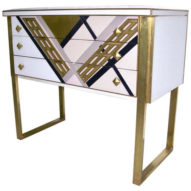 1990s Italian White Black and Gold Chest Sideboard on Brass Legs For Sale - Image 10 of 10