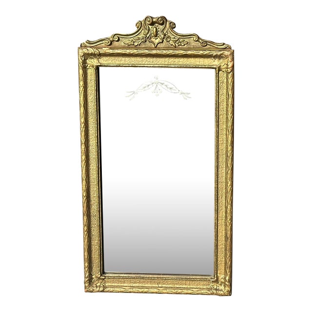 Petite Antique Rococo Etched Wall Mirror For Sale