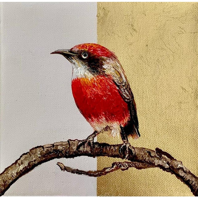 Plastic Anastasia Gklava, Crimson Chat Red Bird, 2025, Acrylic & Gold Leaf For Sale - Image 7 of 7